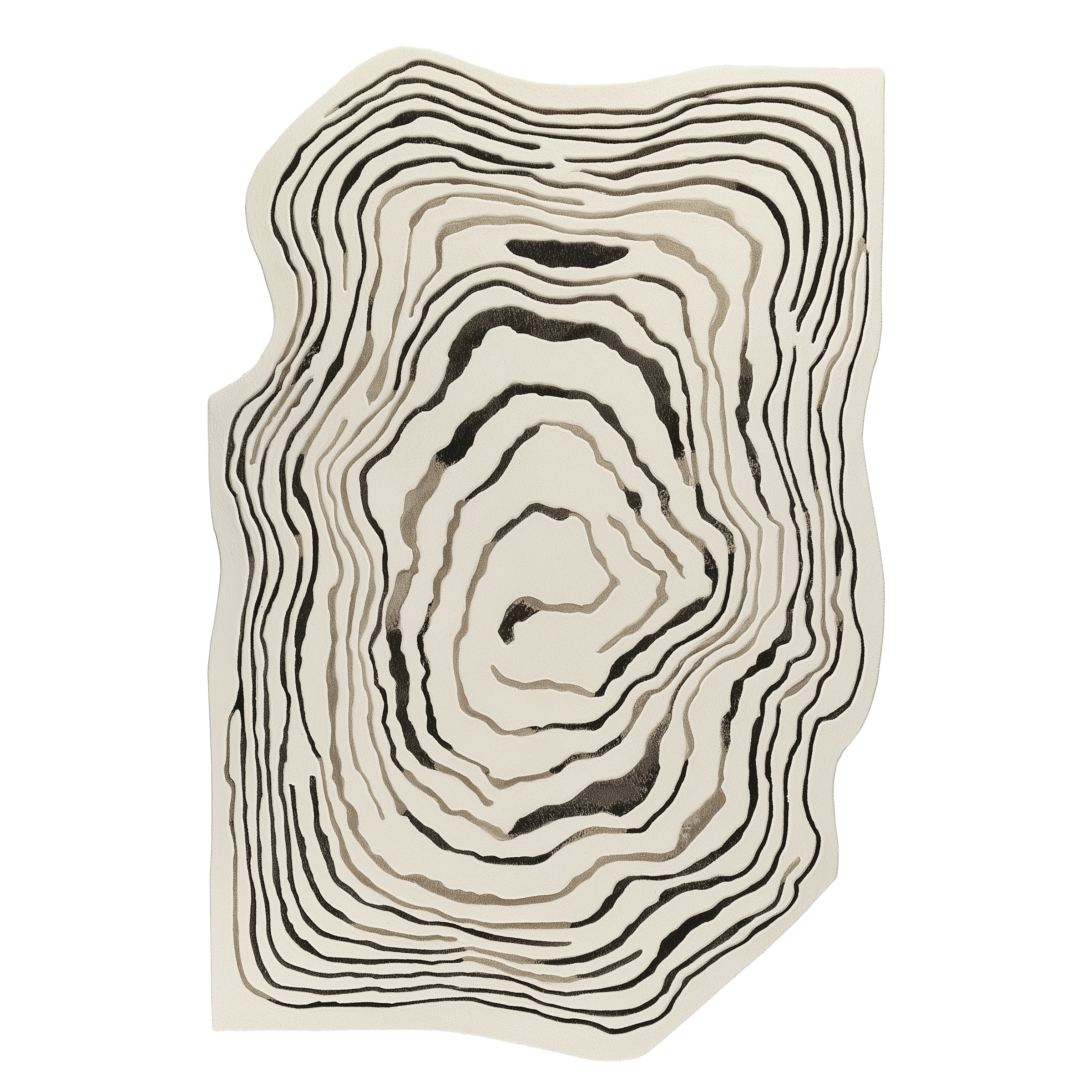 Ivory Organic Contour Rug with irregular black and taupe contour lines, shown in full