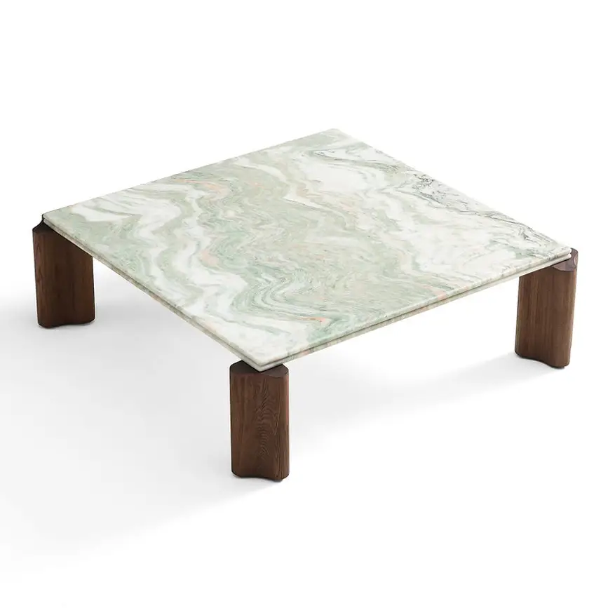 Ledge green-jade nature-stone coffee table on a plain background